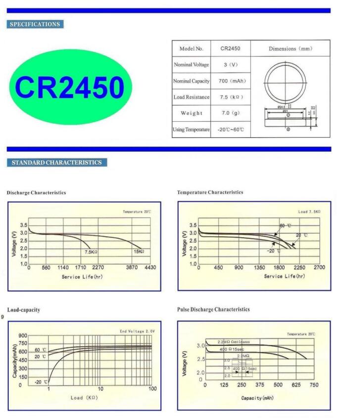 电子标签高容量电池CR2450